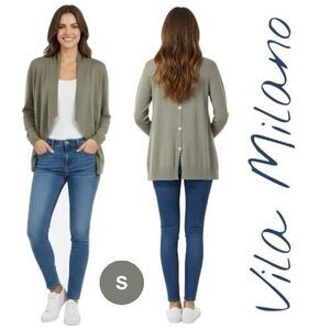 Vila Milano Women's Open Front Buttoned Back Cardigan Sweater Green Small